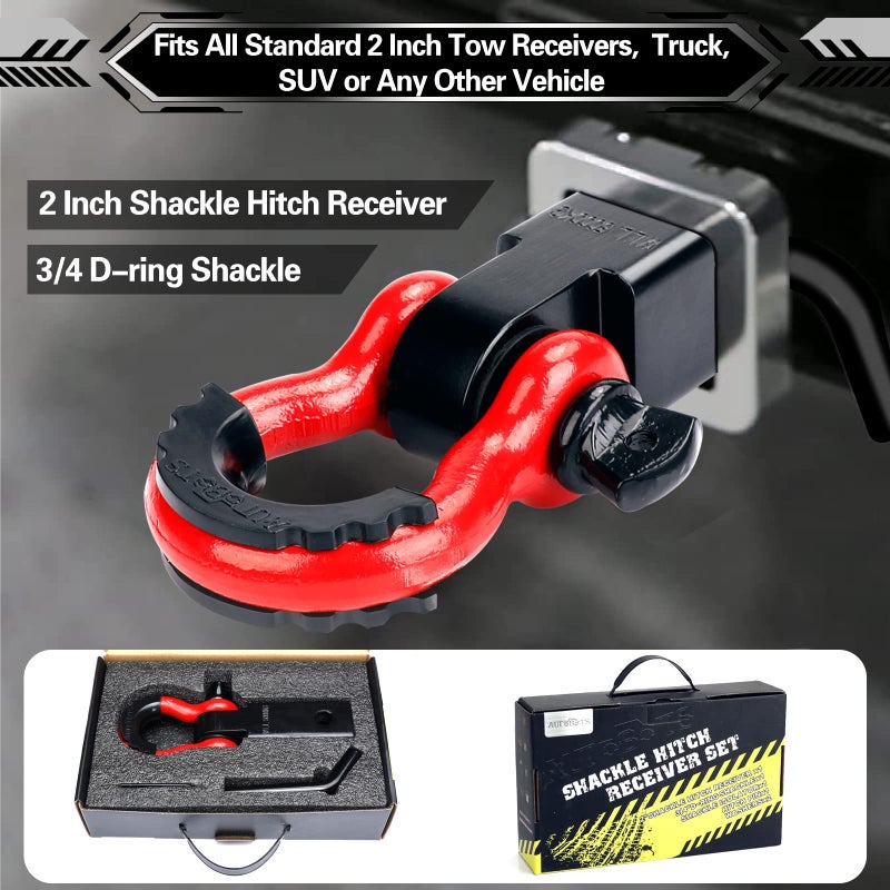 AUTOBOTS Shackle Hitch Receiver 2", 45,000 Lbs Break Strength Heavy Duty Receiver with 5/8" Screw Pin, 3/4" D Ring Shackles, Towing Accessories for Vehicle Recovery Off-Road, Red&Black - Image 5